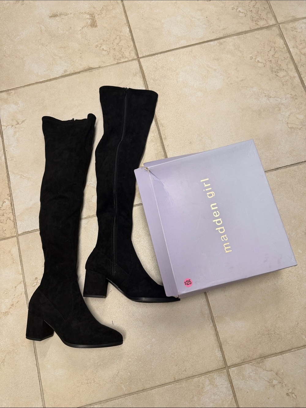 Madden Girl Black Suede Over-the-Knee Block Heel Boots